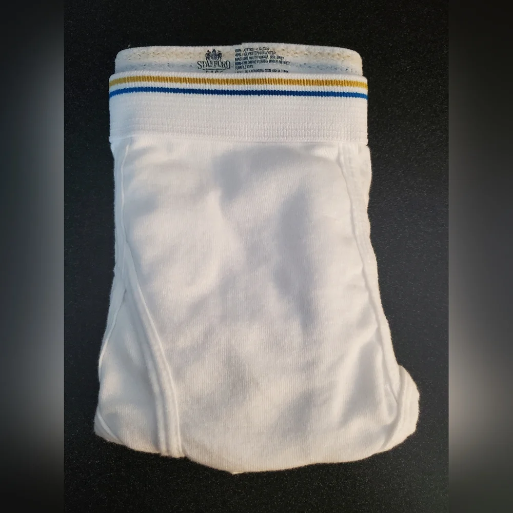 Stafford White Briefs with Blue and Yellow Waistband - Picture 2 of 3